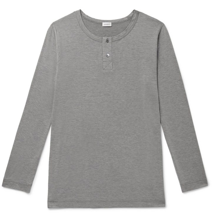 Photo: Zimmerli - Mélange Stretch-Micro Modal-Blend Henley T-Shirt - Gray