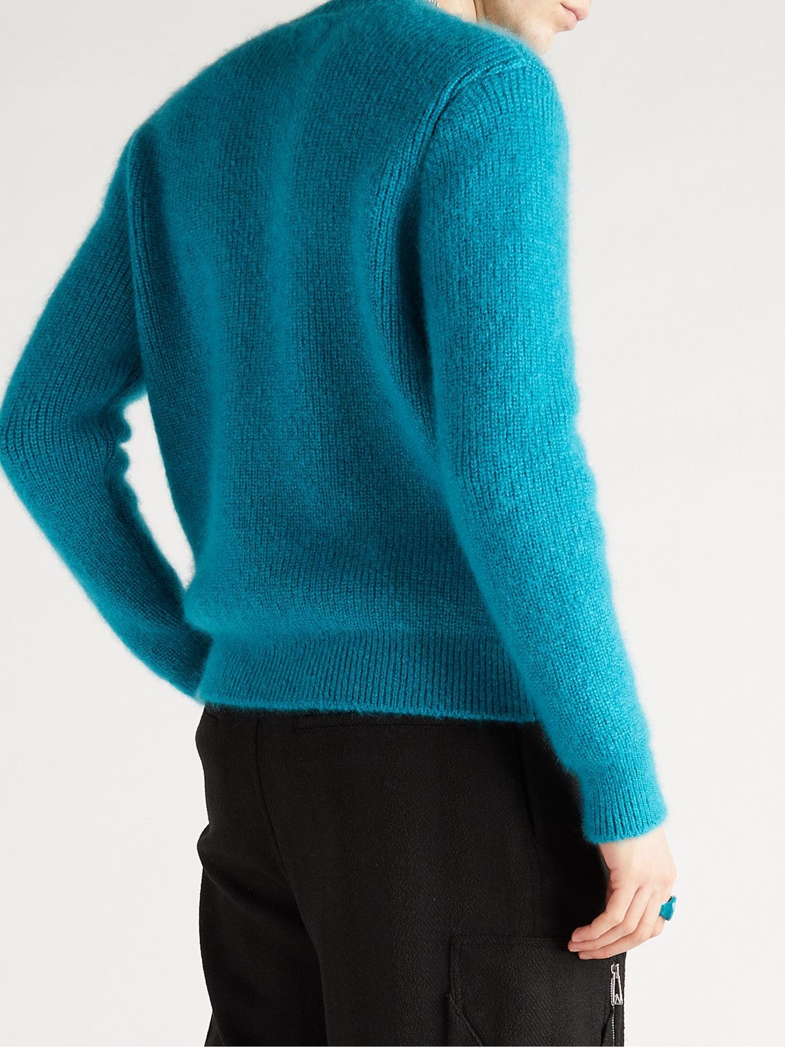 【関税&送料込】Bottega Veneta Dark Blue Cashmere Blend Skir Bottega Veneta - Ribbed Mohair-Blend Sweater - Blue Bottega