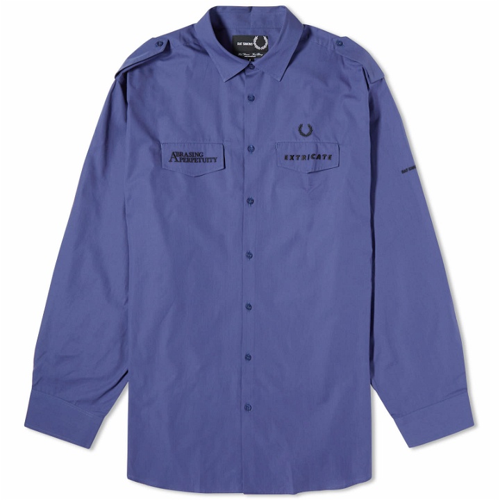 Photo: Fred Perry Men's x Raf Simons Oversized Uniform Shirt in Royal