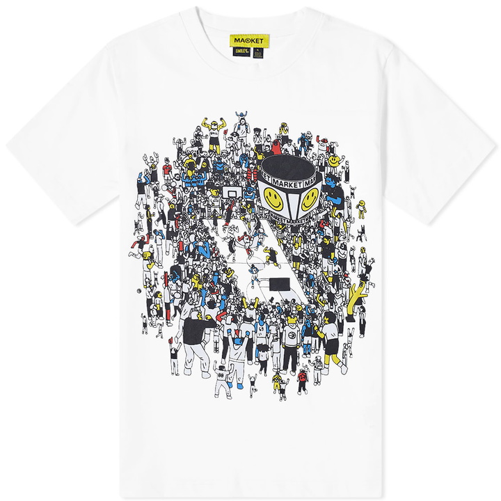 Photo: MARKET Men's Smiley World BBall Game T-Shirt in White