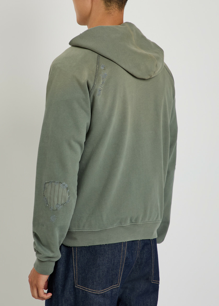 Acne Studios Logo Hooded Zip-through Cotton Sweatshirt Grey