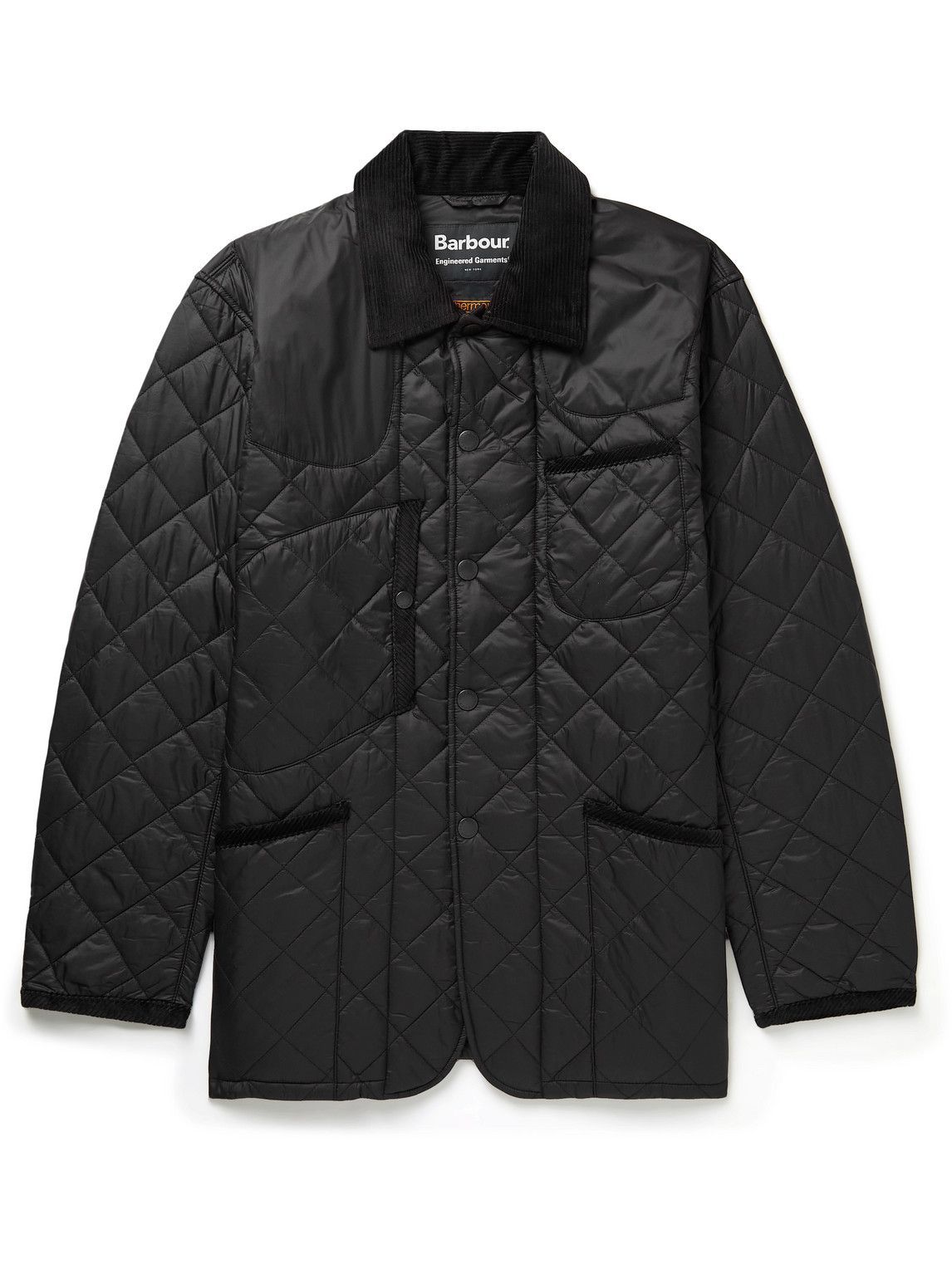 Barbour White Label Engineered Garments Staten Corduroy Trimmed Padded Quilted Shell Jacket Black Barbour White Label