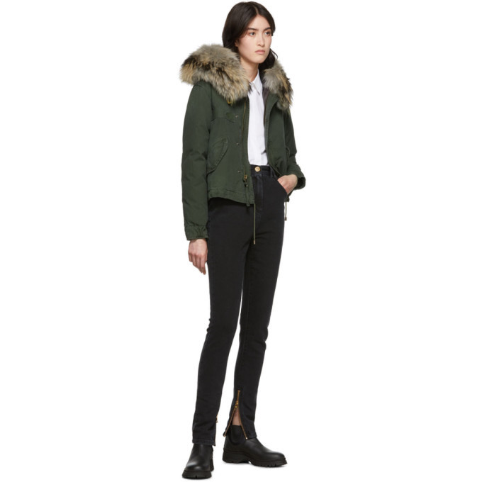 Mr and Mrs Italy Green Down Fur Cropped Jazzy Jacket