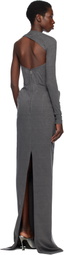 Pushbutton Gray Asymmetric Darted Slim Maxi Dress