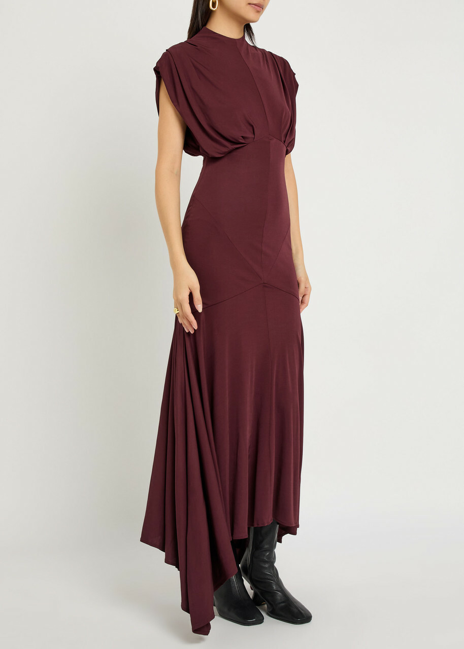DE LA Vali Vasudha Rayon Midi Dress Burgundy