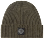 Stone Island Men's Wool Patch Beanie Hat in Olive