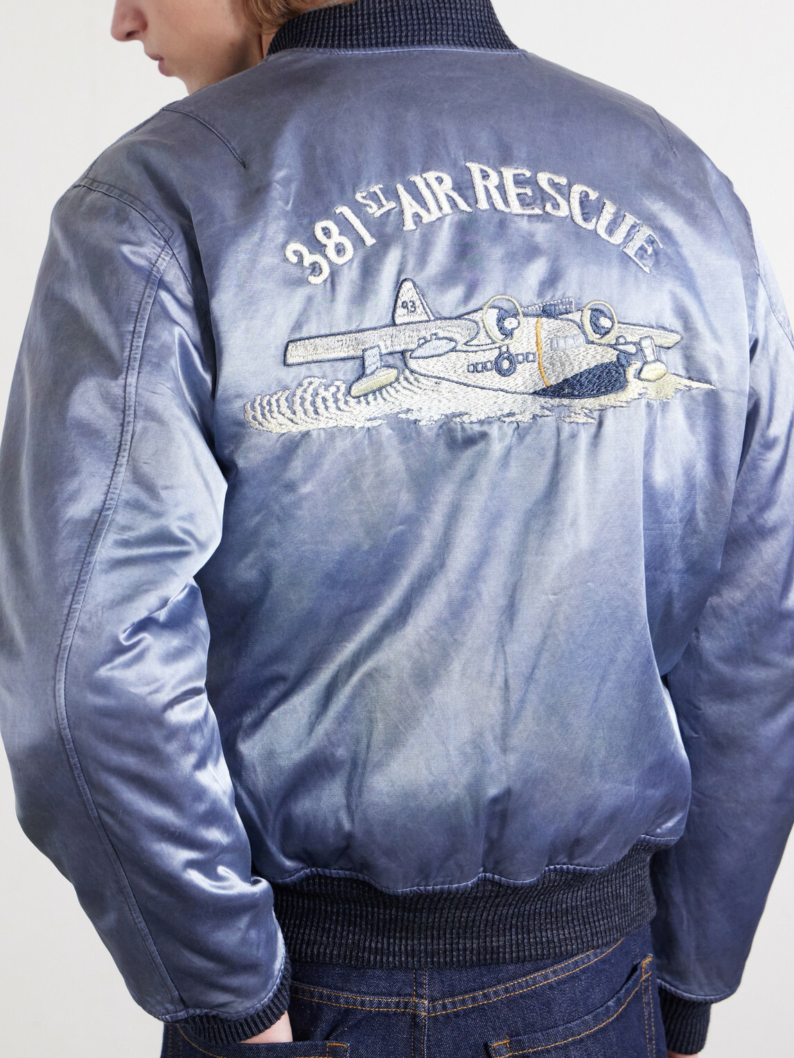 RRL - Embroidered Cotton-Blend Satin Bomber Jacket - Blue