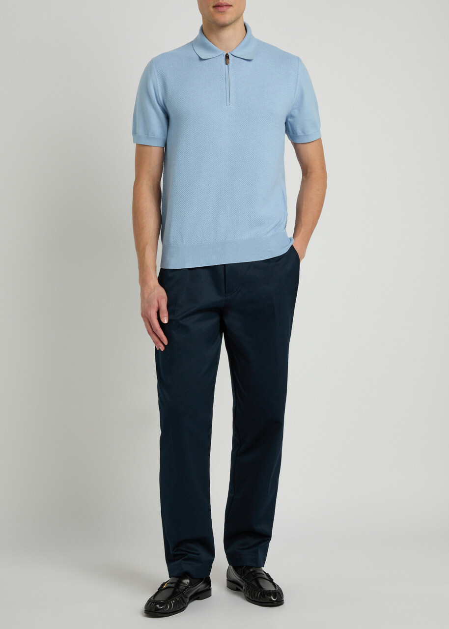 Canali Panelled Cotton Polo Light Blue