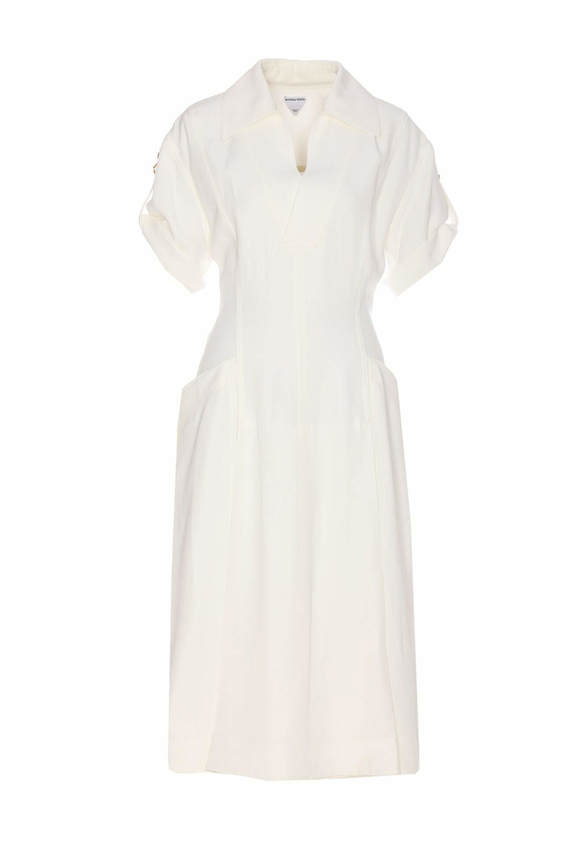ワンピース BOTTEGA VENETA White Viscose Blend Dress Bottega Veneta - Fluid Chalk White Viscose & Linen Midi Dress