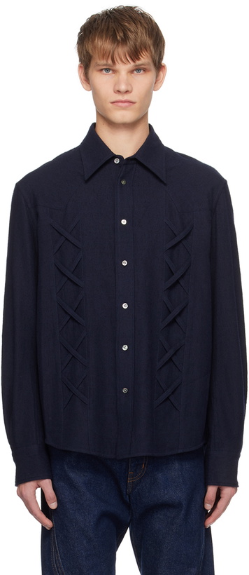 Photo: NVRFRGT Navy Lace-Up Shirt