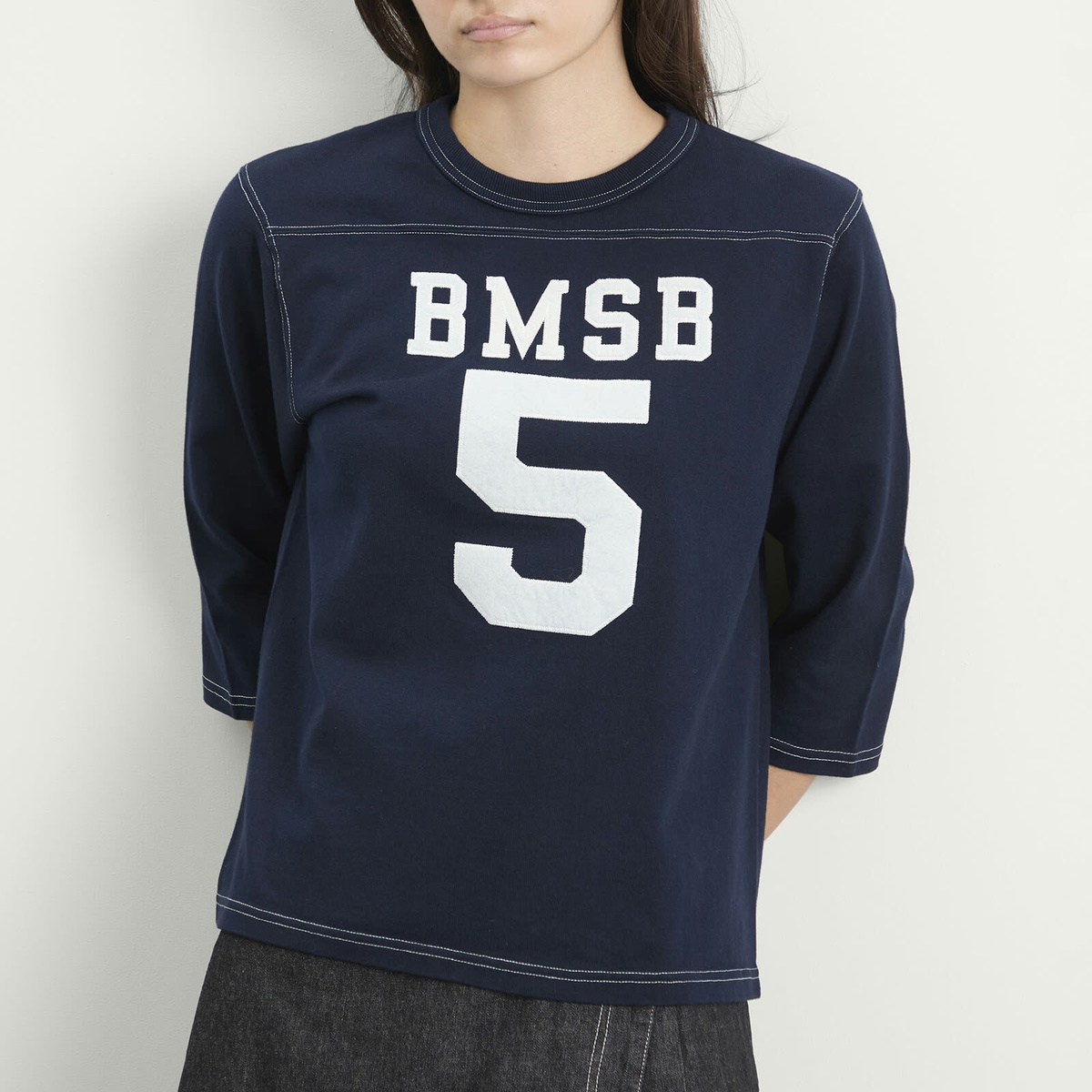 Beams Boy Women's 3/4 Sleeve Football T-Shirt in Navy