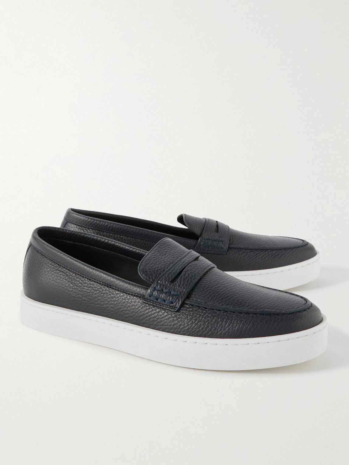 Manolo Blahnik - Ellis Textured-Leather Slip-On Sneakers - Blue