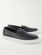 Manolo Blahnik - Ellis Textured-Leather Slip-On Sneakers - Blue