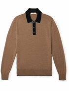 Mr P. - Colour-Block Merino Wool Polo Shirt - Brown