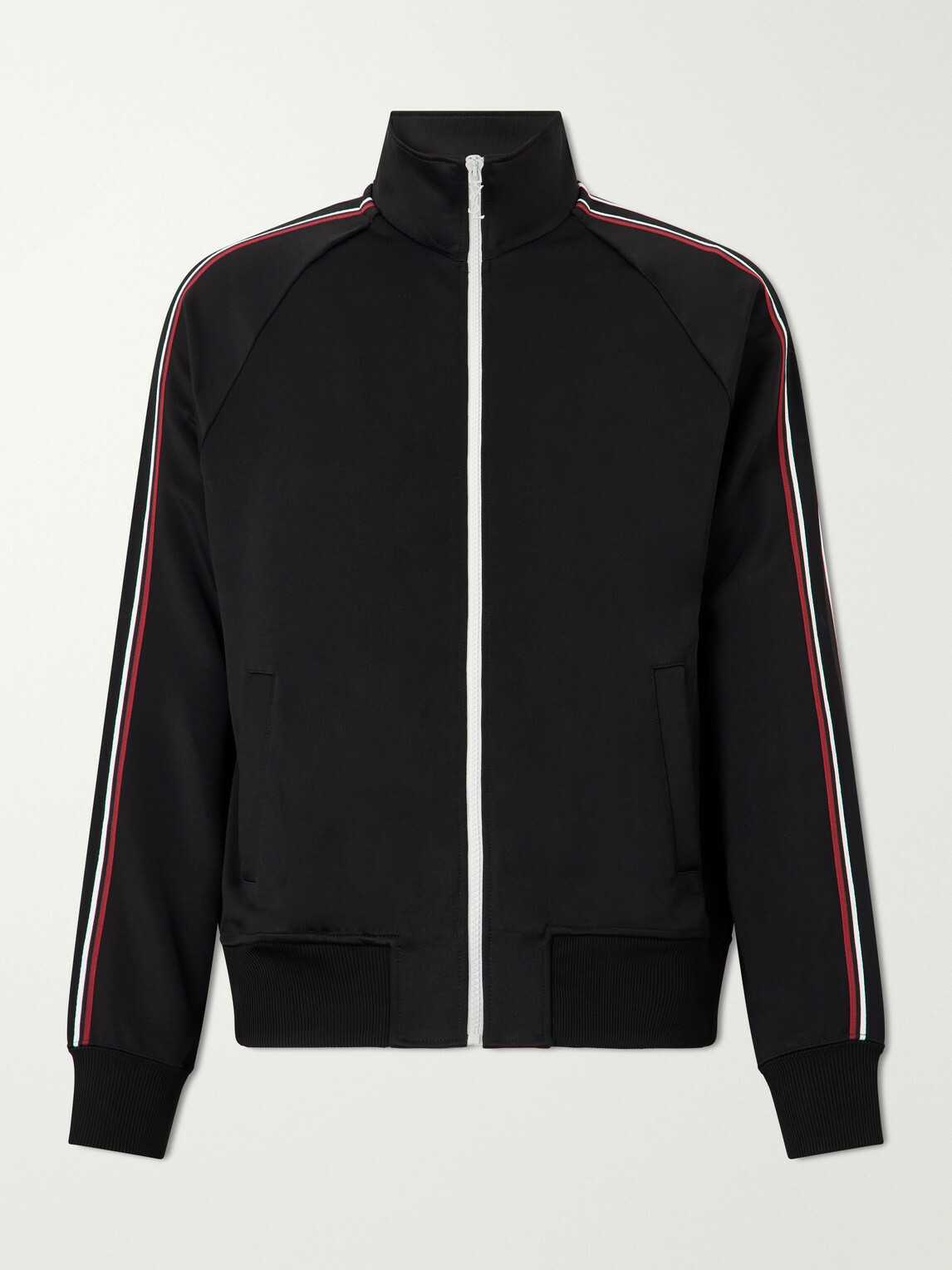 SAINT LAURENT - Logo-Detailed Striped Stretch-Jersey Zip-Up Sweatshirt - Black