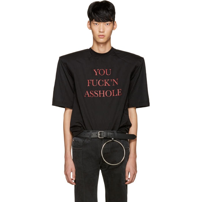Photo: Vetements SSENSE Exclusive Black You Fuckn Asshole Football Shoulder T-Shirt