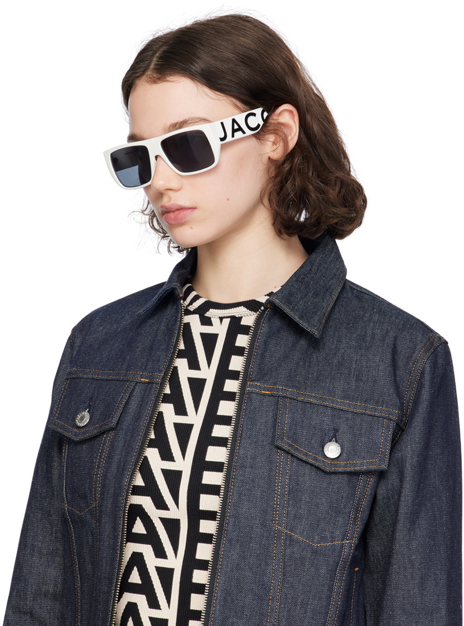 Marc Jacobs White Text Logo Rectangular Sunglasses