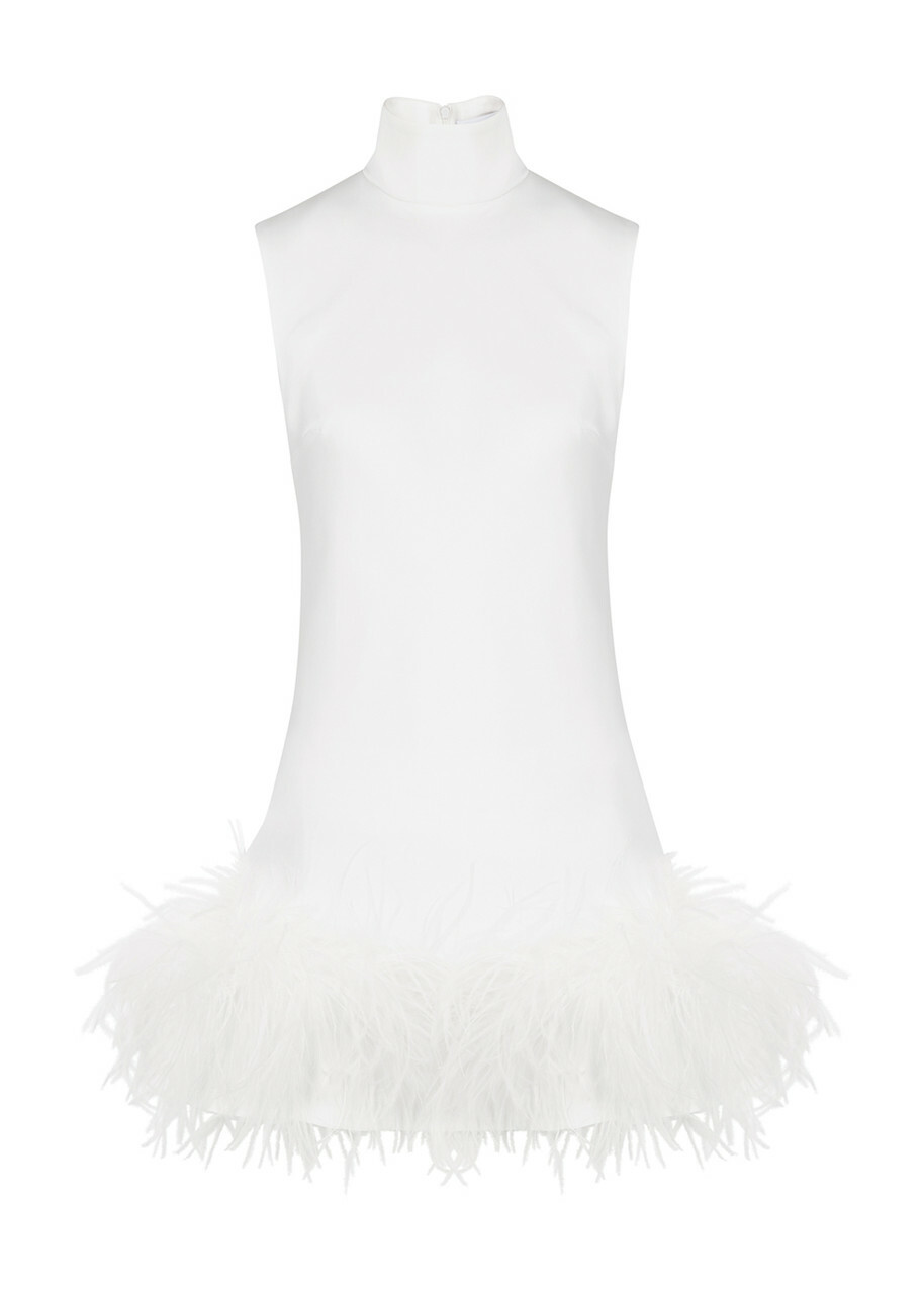 16 Arlington Umiko Feather-trimmed Mini Dress Ivory