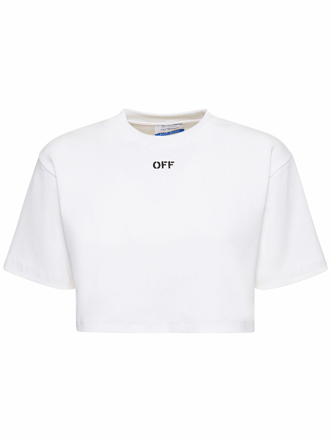 【関税&送料込み】Off-White Cropped T-Shirt With Logo OFF-WHITE - Logo Cotton Blend Cropped T-shirt Off-White