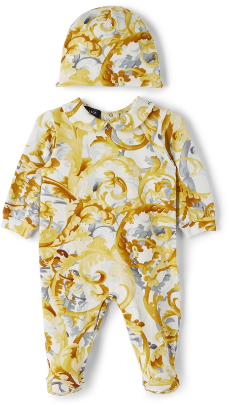 Photo: Versace Baby Gold Baroccoflage Beanie & Bodysuit Set