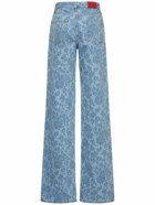 ALESSANDRA RICH - Flower Printed Denim Wide Jeans