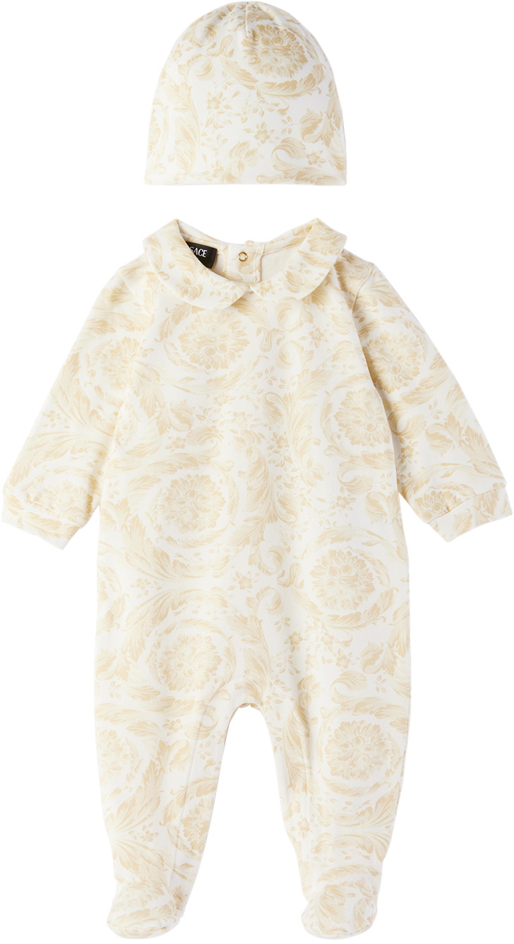 Versace White & Beige Barocco Babygrow Gift Set main image 1