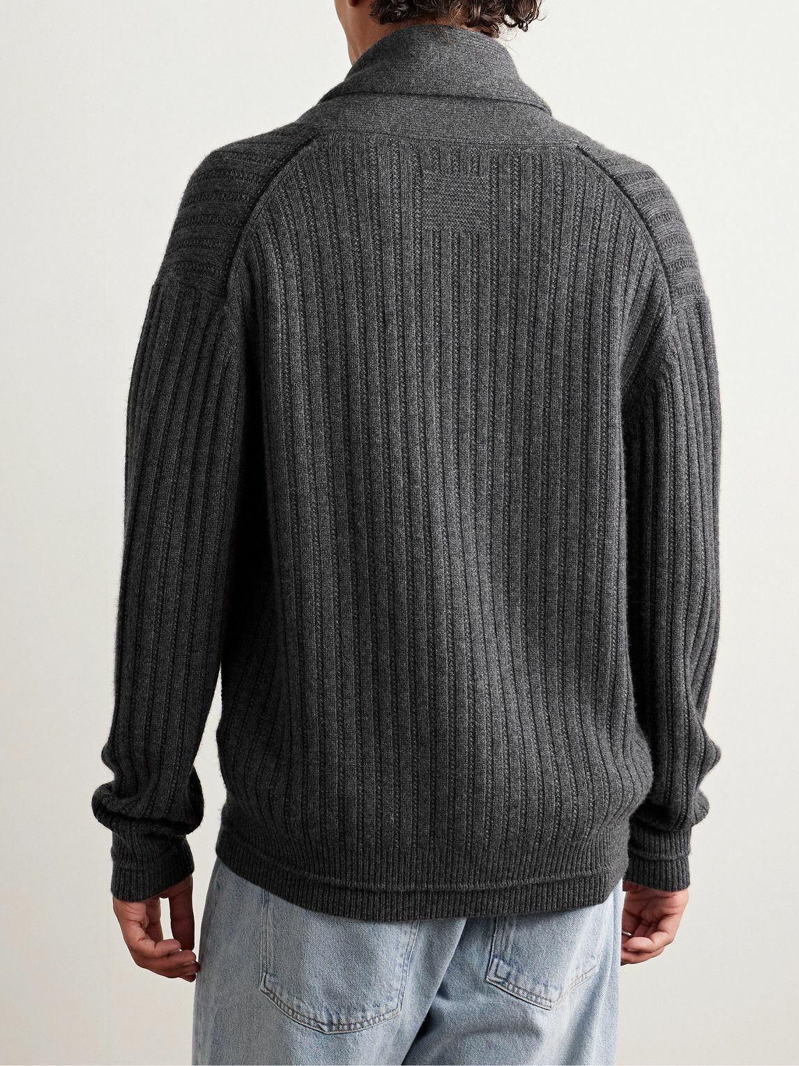Guest In Residence - Shawl-Collar Ribbed Cashmere Cardigan - Gray