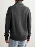 Guest In Residence - Shawl-Collar Ribbed Cashmere Cardigan - Gray