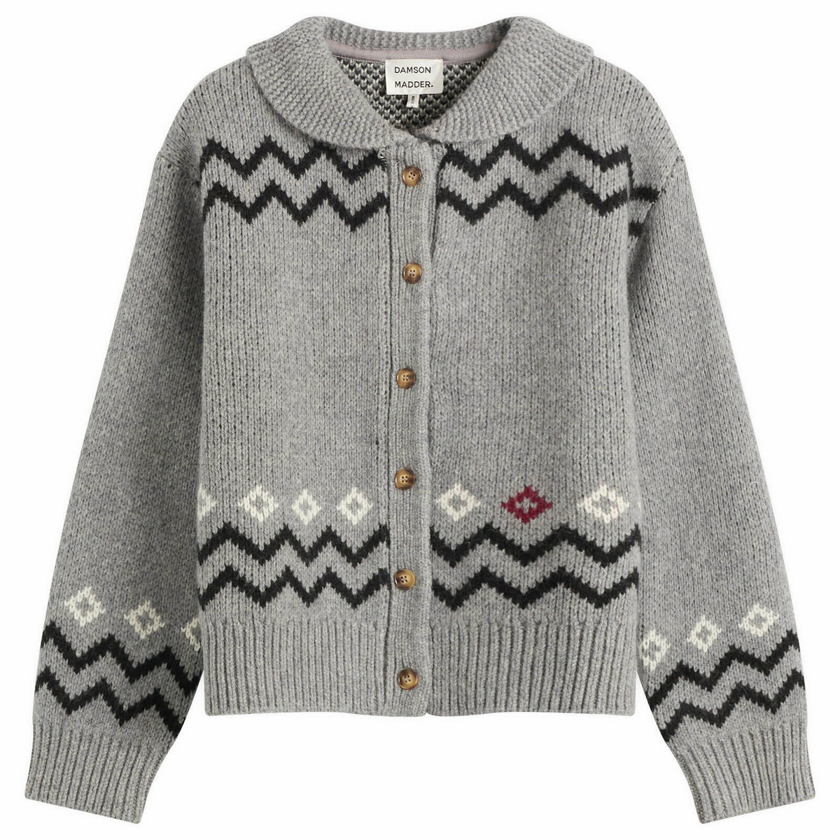 Damson Madder Women's Cecily Bunny Intarsia Collar Cardigan in Grey