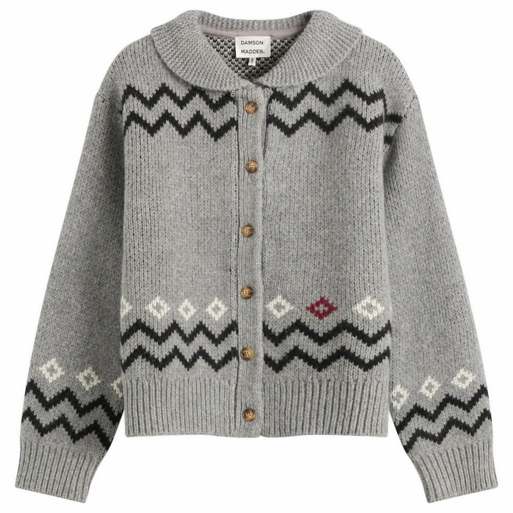Photo: Damson Madder Women's Cecily Bunny Intarsia Collar Cardigan in Grey
