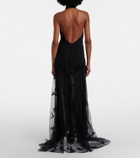 Blumarine Embellished georgette and lace maxi dress
