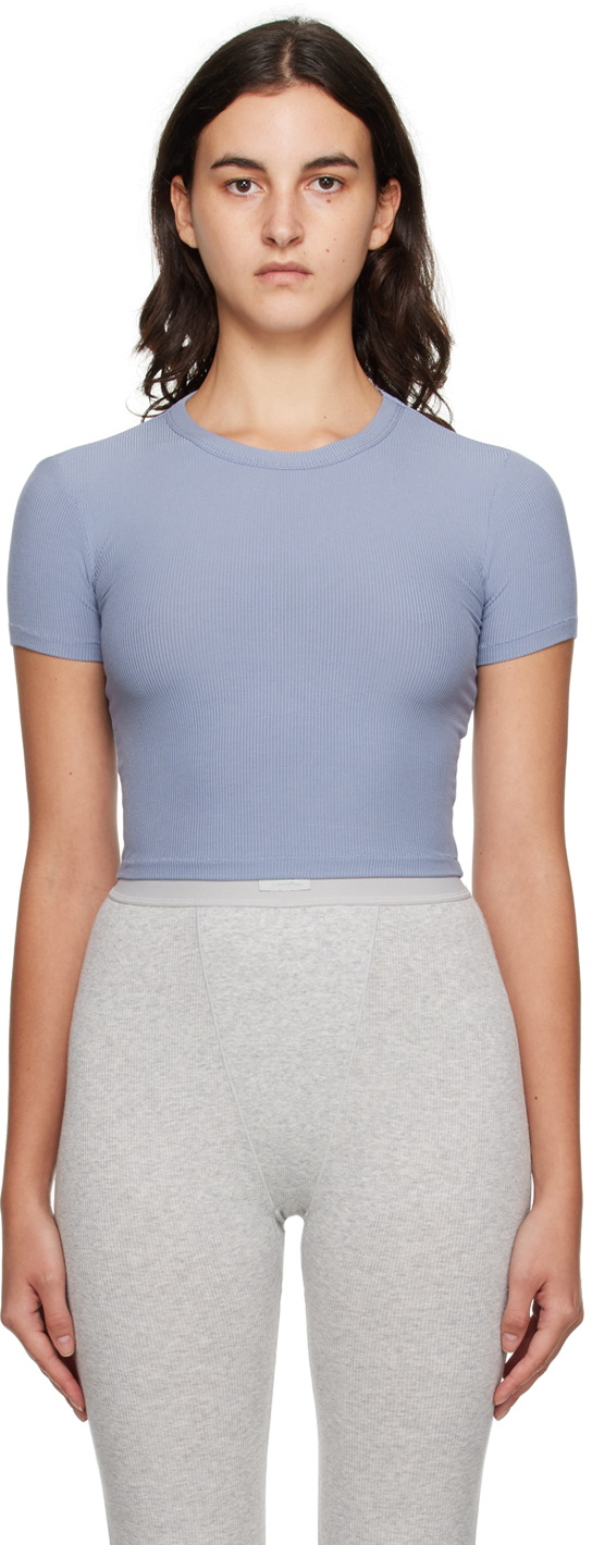 SKIMS: Gray Cotton Jersey Super Cropped T-Shirt