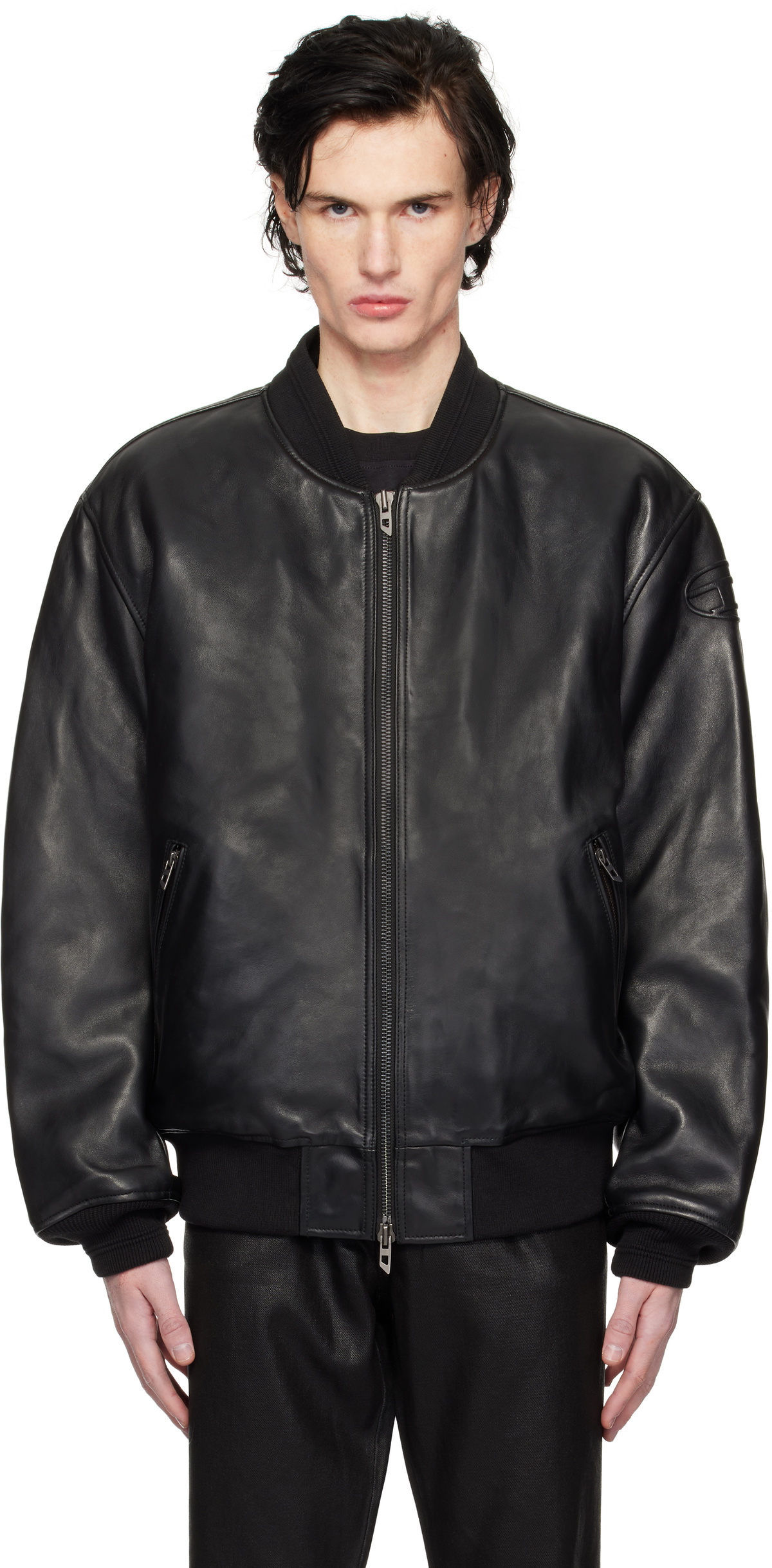 Diesel Black L-Khan Leather Bomber Jacket Diesel