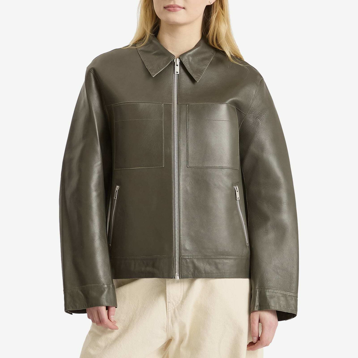 Samsøe Samsøe Women's Sastevie Leather Jacket in Beluga