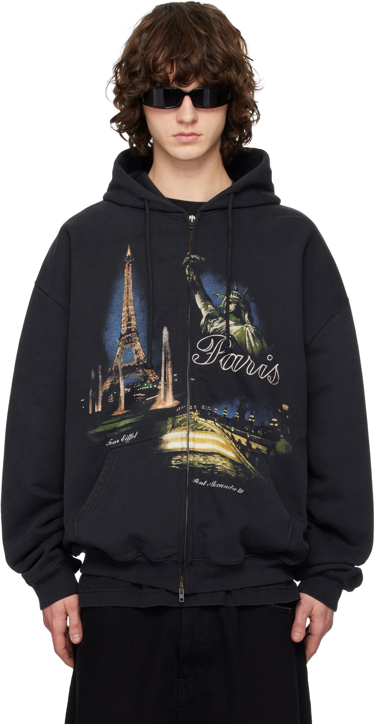 VETEMENTS Black 'Paris' Tourist Zip-Up Hoodie Vetements