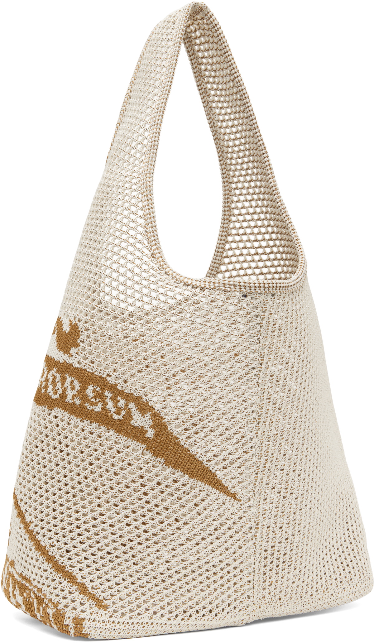 Burberry White & Tan Large EKD Crochet Tote