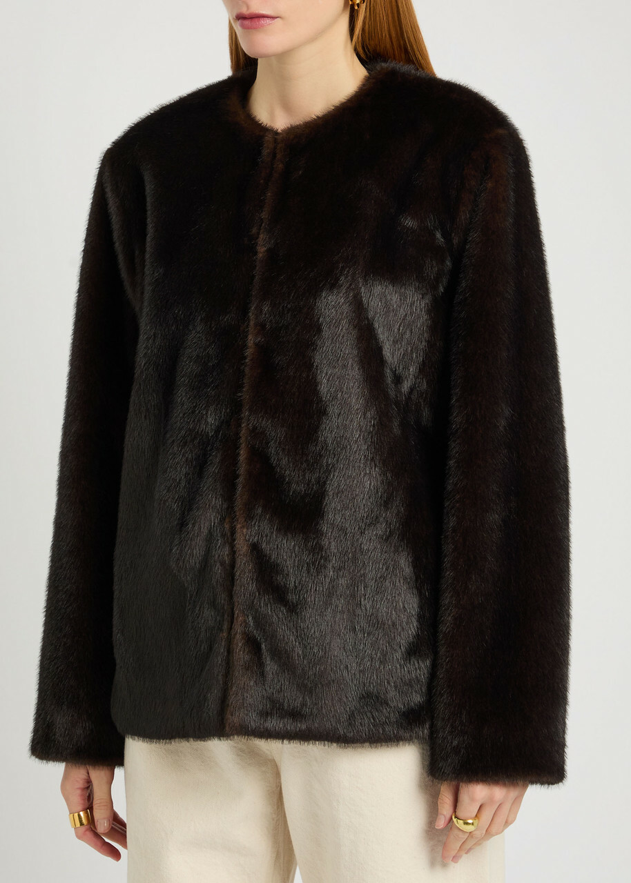 Veronica Beard Griselda Faux fur Jacket Dark Brown