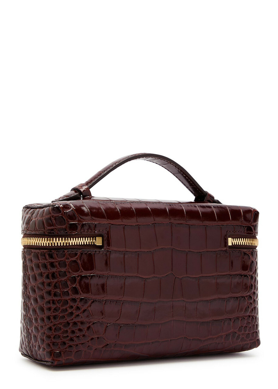Victoria Beckham Vanity Crocodile-effect Glossed Leather Cross-body bag - Dark Brown - One Size