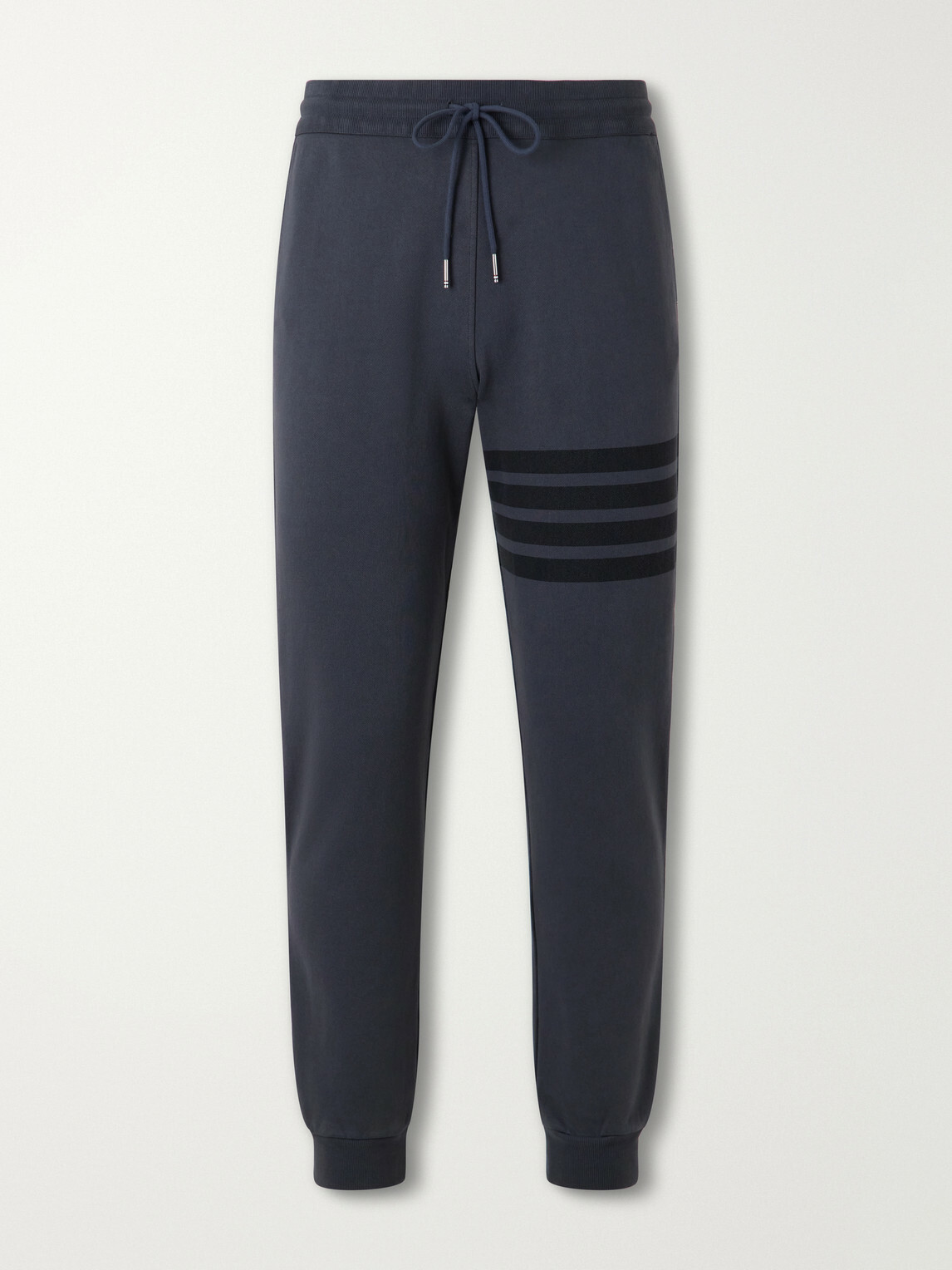 Thom Browne - Tapered 4-Bar Detailed Cotton-Jersey Drawstring Sweatpants - Gray
