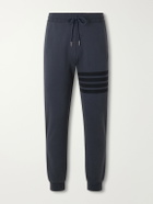 Thom Browne - Tapered 4-Bar Detailed Cotton-Jersey Drawstring Sweatpants - Gray