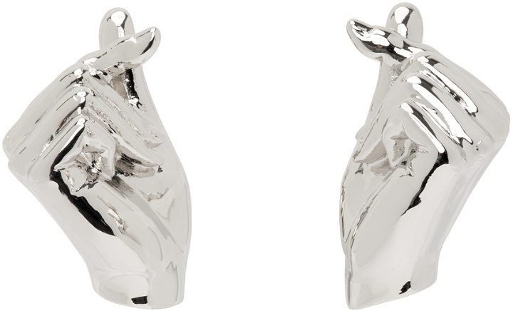 Photo: Y/Project Silver Mini Finger Heart Earrings