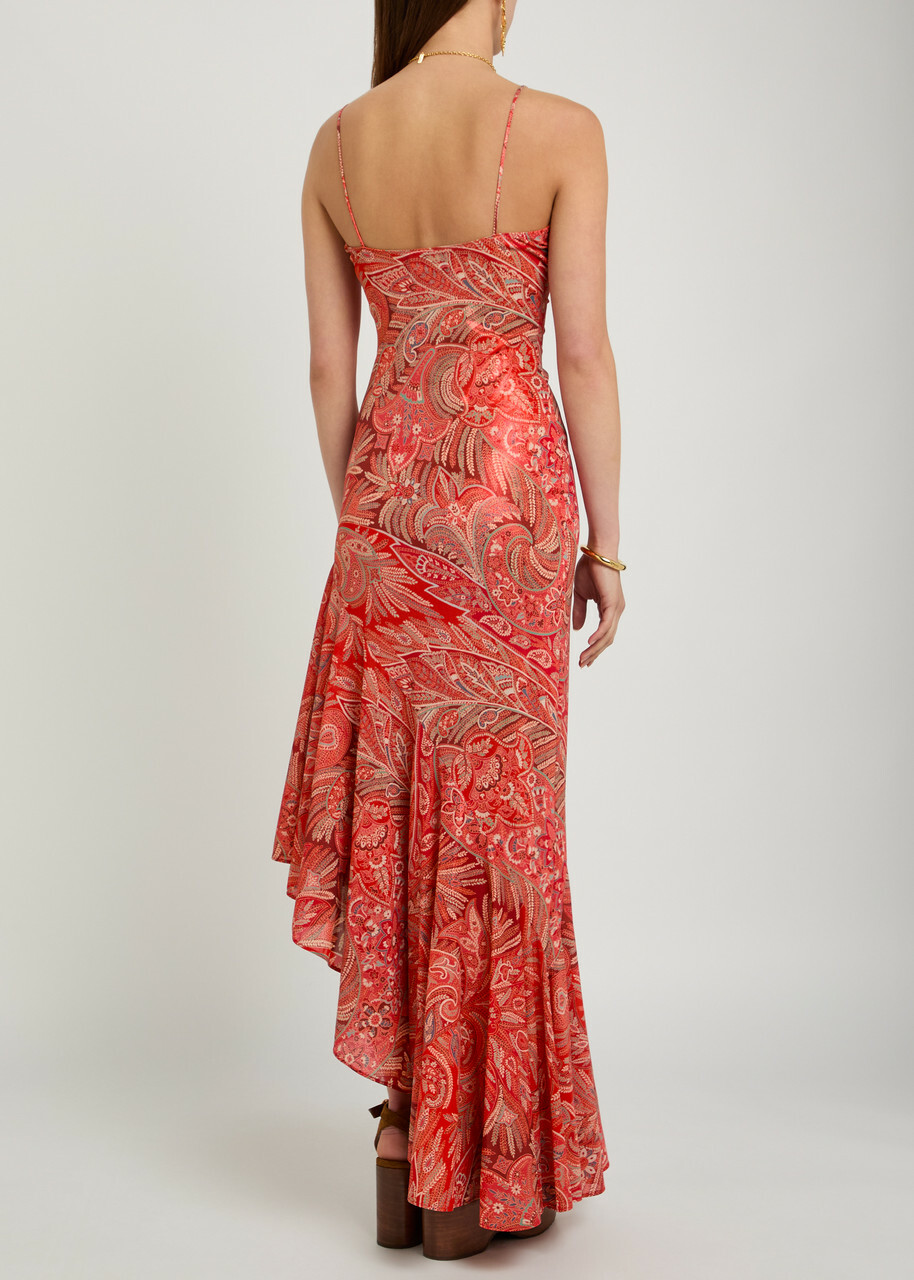 Etro Printed Asymmetric Chiffon Maxi Dress Multicoloured