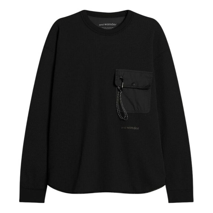 Photo: And Wander Men's Longsleeve Waffle T-Shirt in Black