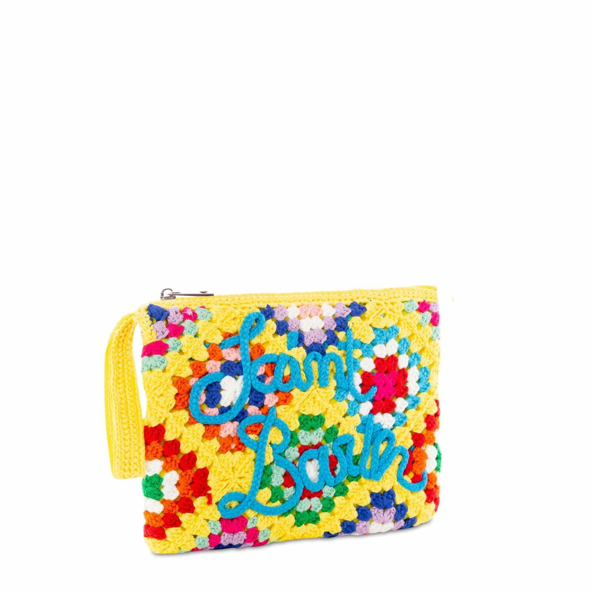 MC2 Saint Barth Parisienne Yellow Crochet Pouch Bag With Saint Barth Embroidery