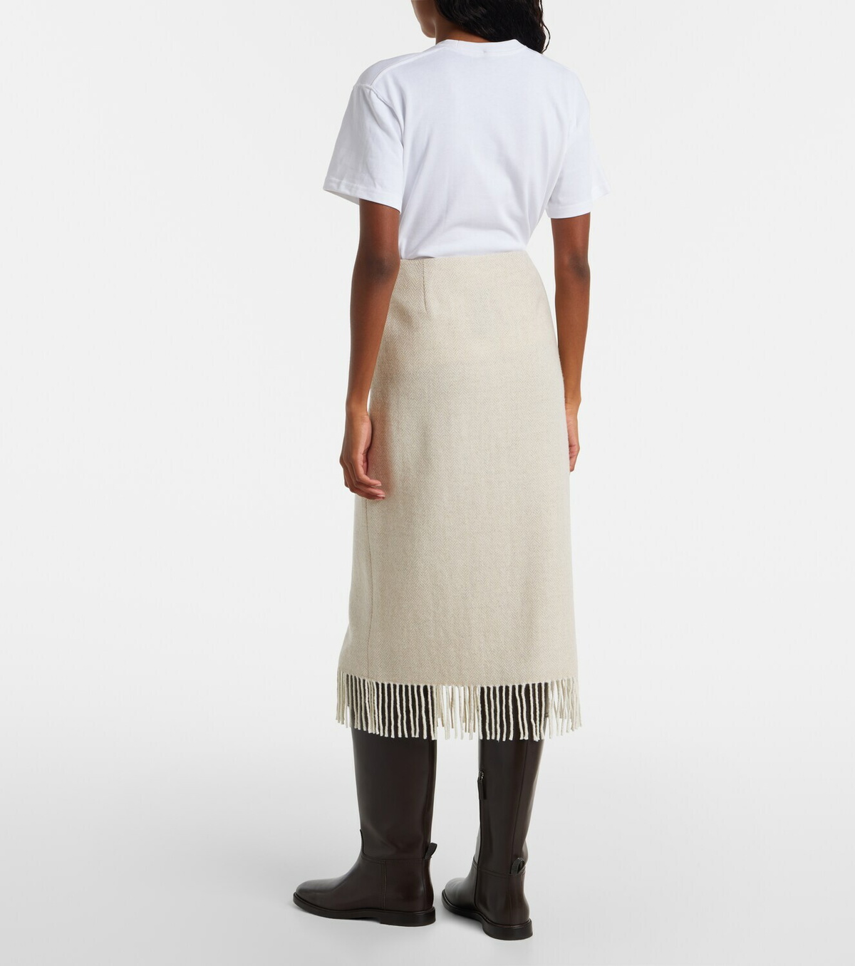 Polo Ralph Lauren Fringed herringbone wool-blend wrap skirt