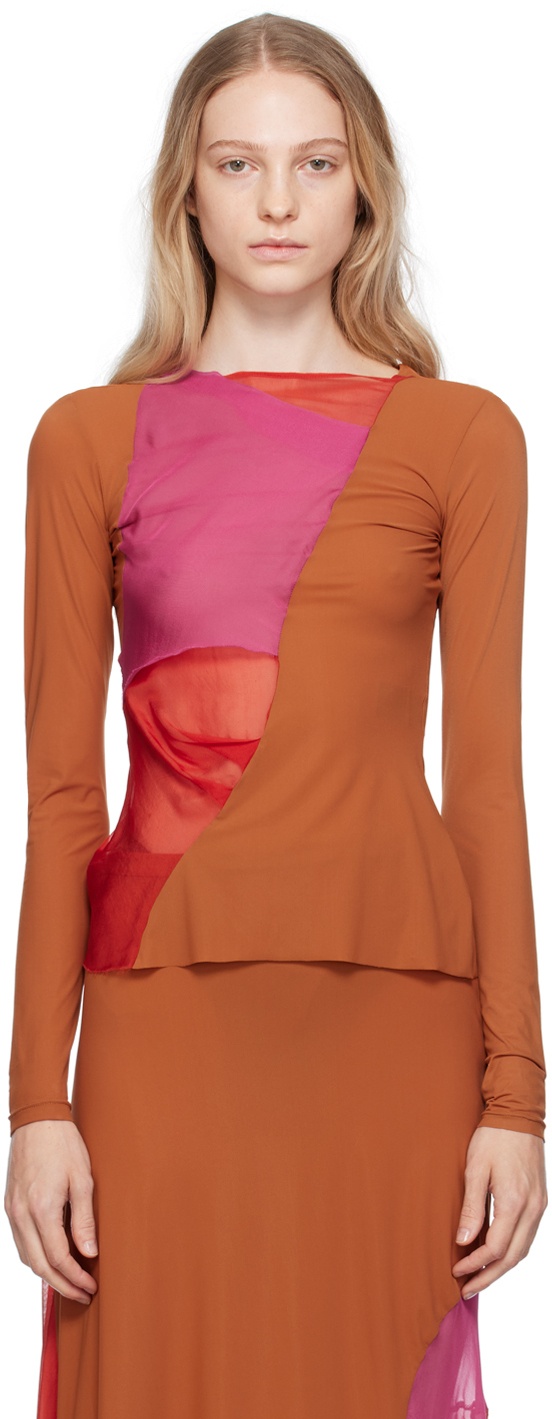 Photo: Paula Canovas Del Vas Pink & Tan Paneled Long Sleeve T-Shirt