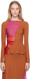 Paula Canovas Del Vas Pink & Tan Paneled Long Sleeve T-Shirt
