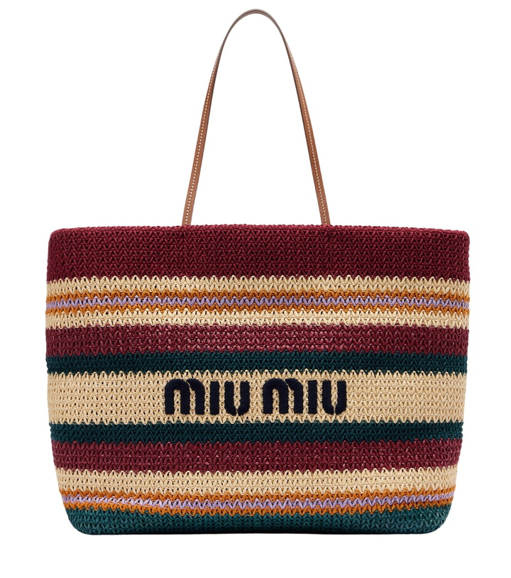 Photo: Miu Miu Striped woven raffia-effect tote bag