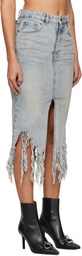 We11done Blue Distressed Denim Midi Skirt