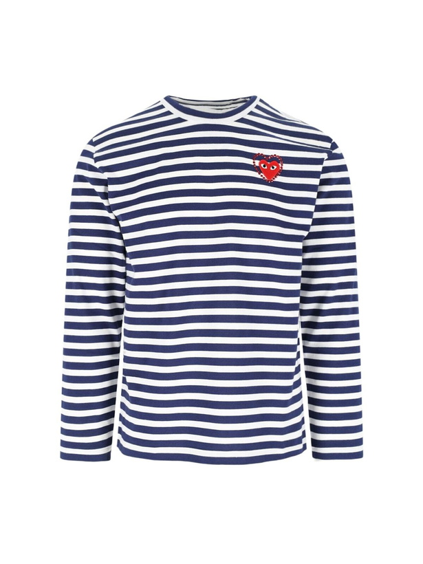Photo: Comme des Garçons Play emblem Striped T-shirt With Rhinestones